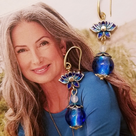 14K Gold Plated Spiritual Lotus Flower Earrings - Picture 13 of 16